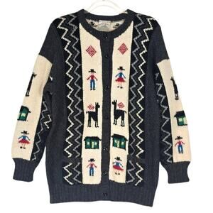 Artesanias Pachamama 100% Alpaca Peruvian Handknit Cardigan Sweater Large